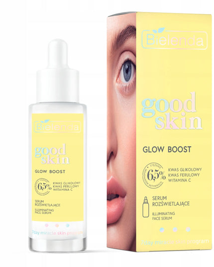 Bielenda Glow Boost skaistinantis ir lyginantis veido serumas su vitaminu C ir rūgštimis