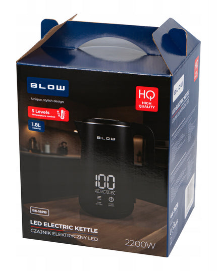BLOW elektrinis virdulys 2200W su temperatūros reguliavimu, LED ekranu ir belaidžiu veikimu, juodas