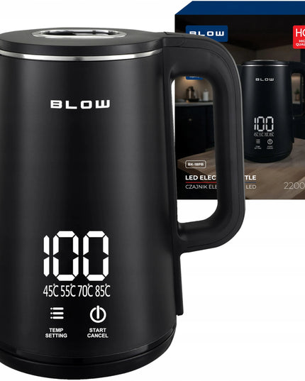 BLOW elektrinis virdulys 2200W su temperatūros reguliavimu, LED ekranu ir belaidžiu veikimu, juodas