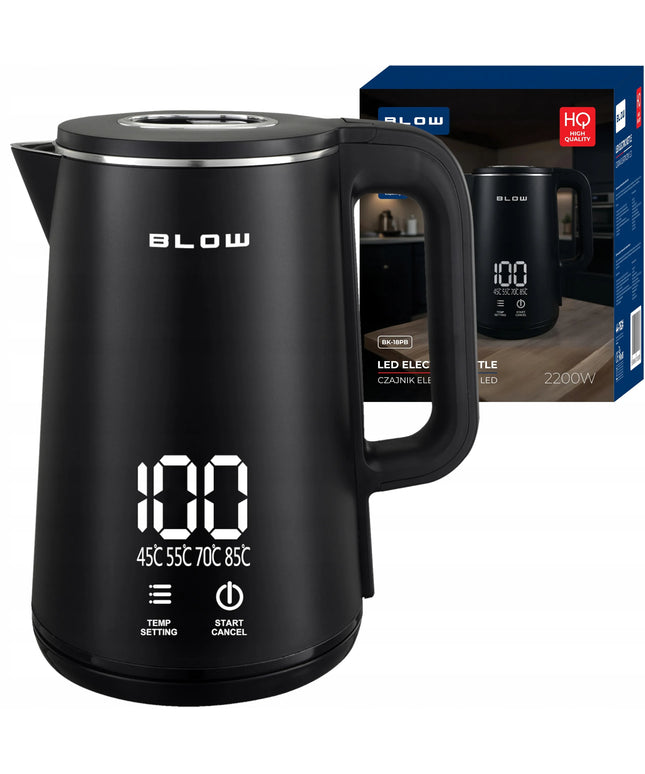 BLOW elektrinis virdulys 2200W su temperatūros reguliavimu, LED ekranu ir belaidžiu veikimu, juodas