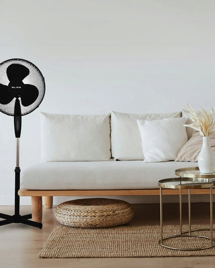 BLOW Grindinis pastatomas ventiliatorius, 55W, 40cm, su reguliuojamu aukščiu ir osciliacija, juodas