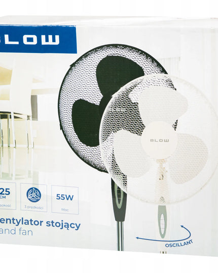 BLOW Grindinis pastatomas ventiliatorius, 55W, 40cm, su reguliuojamu aukščiu ir osciliacija, juodas