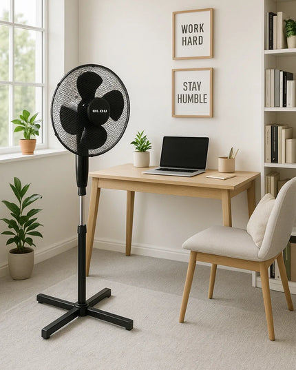 BLOW Grindinis pastatomas ventiliatorius, 55W, 40cm, su reguliuojamu aukščiu ir osciliacija, juodas