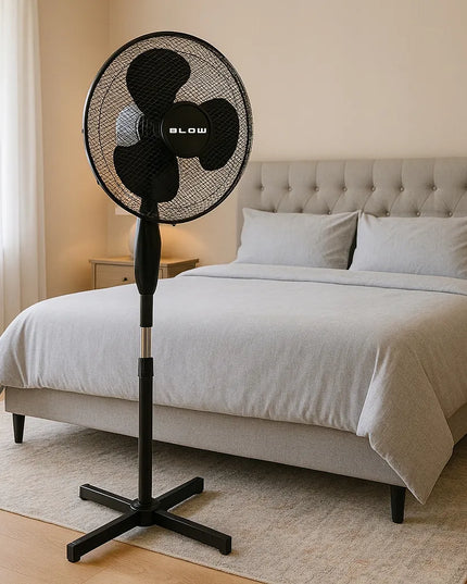 BLOW Grindinis pastatomas ventiliatorius, 55W, 40cm, su reguliuojamu aukščiu ir osciliacija, juodas