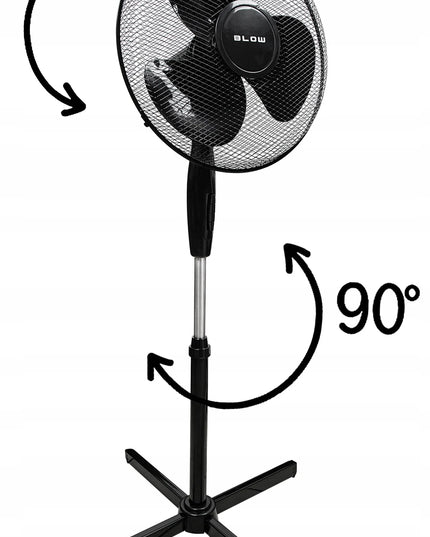 BLOW Grindinis pastatomas ventiliatorius, 55W, 40cm, su reguliuojamu aukščiu ir osciliacija, juodas