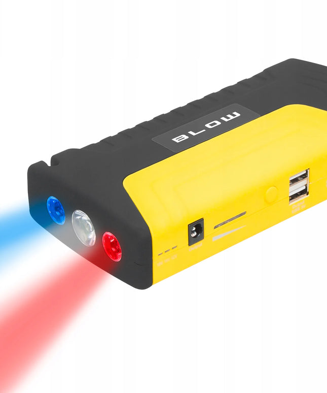 BLOW JS-15 automobilio užvedimo įrenginys su powerbank, žibintuvėliu ir avarinės saugos plaktuku, 12800mAh
