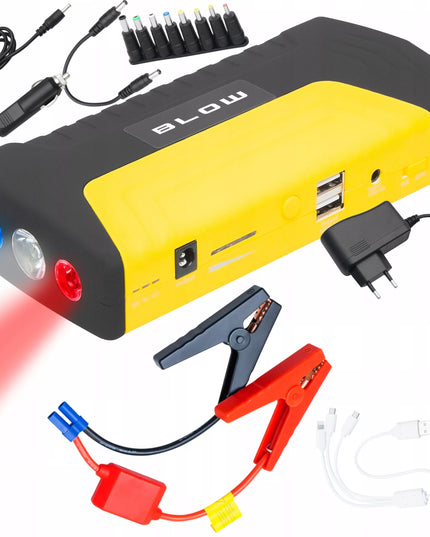 BLOW JS-15 automobilio užvedimo įrenginys su powerbank, žibintuvėliu ir avarinės saugos plaktuku, 12800mAh