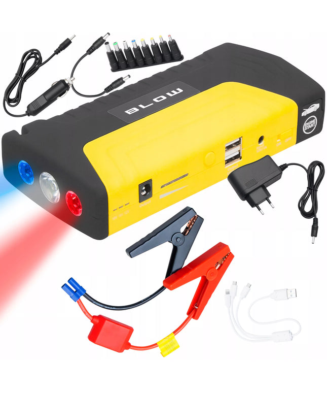BLOW JS-15 automobilio užvedimo įrenginys su powerbank, žibintuvėliu ir avarinės saugos plaktuku, 12800mAh