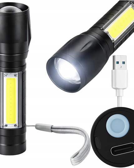 BLOW LED XPE+COB taktiškas akumuliatorinis žibintuvėlis, aliuminis, atsparus vandeniui