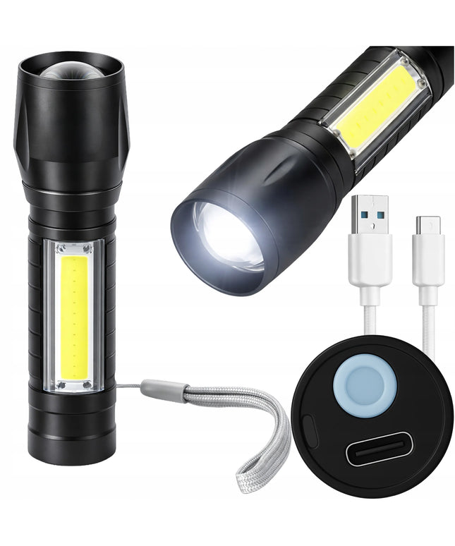 BLOW LED XPE+COB taktiškas akumuliatorinis žibintuvėlis, aliuminis, atsparus vandeniui