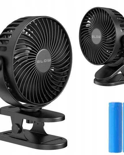 BLOW stalinis mini ventiliatorius, nešiojamas su USB jungtimi, spaustuku ir 2400mAh baterija, 4 greičiai