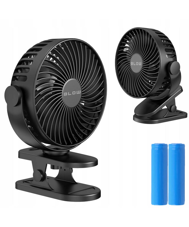 BLOW stalinis mini ventiliatorius, nešiojamas su USB jungtimi, spaustuku ir 2400mAh baterija, 4 greičiai
