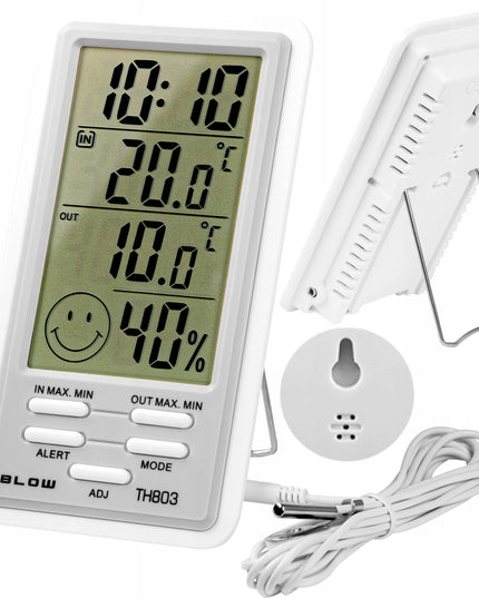 BLOW TH803 skaitmeninė orų stotelė su LCD ekranu, termometru, higrometru ir laikrodžiu