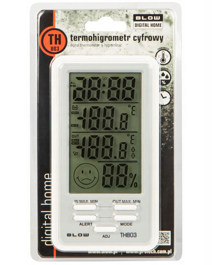 BLOW TH803 skaitmeninė orų stotelė su LCD ekranu, termometru, higrometru ir laikrodžiu