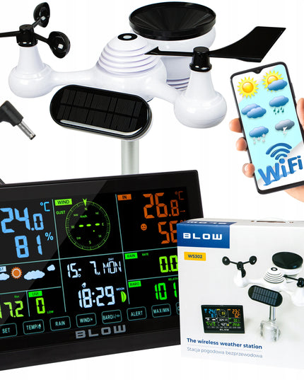 „BLOW WS302“ Wi-Fi orų stotelė, meteorologinė stotis, termometras, higrometras, laikrodis, žadintuvas su 7-viename jutikliu