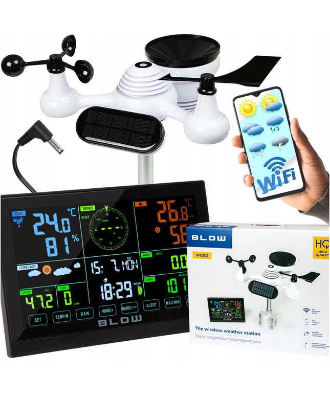 „BLOW WS302“ Wi-Fi orų stotelė, meteorologinė stotis, termometras, higrometras, laikrodis, žadintuvas su 7-viename jutikliu