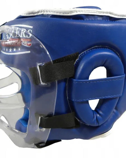 Bokso šalmas su kauke MASTERS FIGHT EQUIPMENT KSSPU-M, dydis S - mėlynas