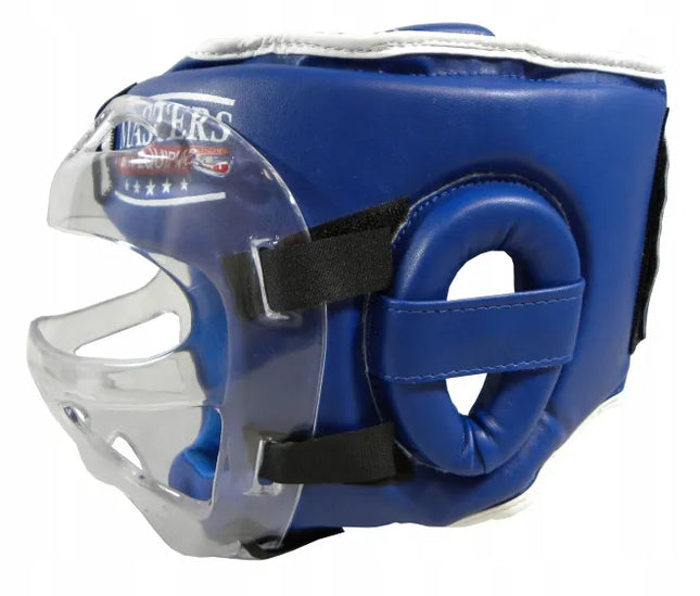 Bokso šalmas su kauke MASTERS FIGHT EQUIPMENT KSSPU-M, dydis S - mėlynas