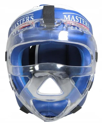 Bokso šalmas su kauke MASTERS FIGHT EQUIPMENT KSSPU-M, dydis S - mėlynas