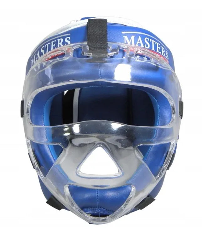 Bokso šalmas su kauke MASTERS FIGHT EQUIPMENT KSSPU-M, dydis S - mėlynas