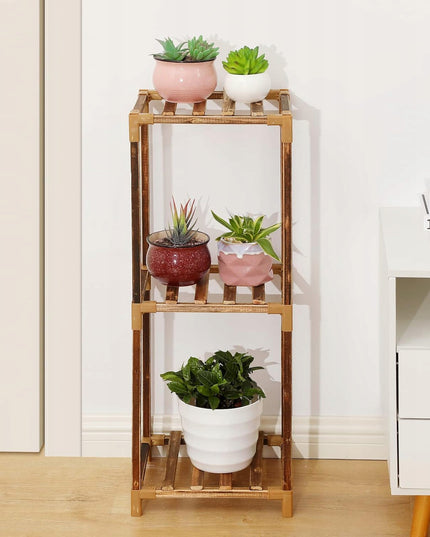 Medinis gėlių stovas, stovas vazonams ir augalams, lentyna su 3 lentynėlėmis