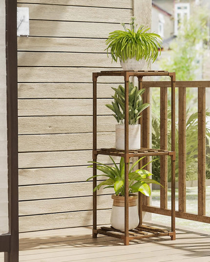 Medinis gėlių stovas, stovas vazonams ir augalams, lentyna su 3 lentynėlėmis