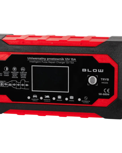 BLOW 12 V 15 A akumuliatorių įkroviklis automobiliams, LiFePO4, su regeneravimo funkcija