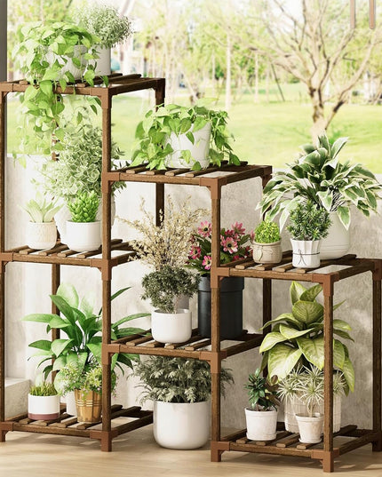 Medinis gėlių stovas, augalų ir vazonų laikiklis, 7 lentynų lentyna