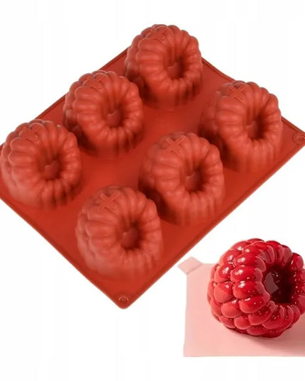 Cake Land silikoninė forma desertams 3D avietės formos, 6 skyreliai