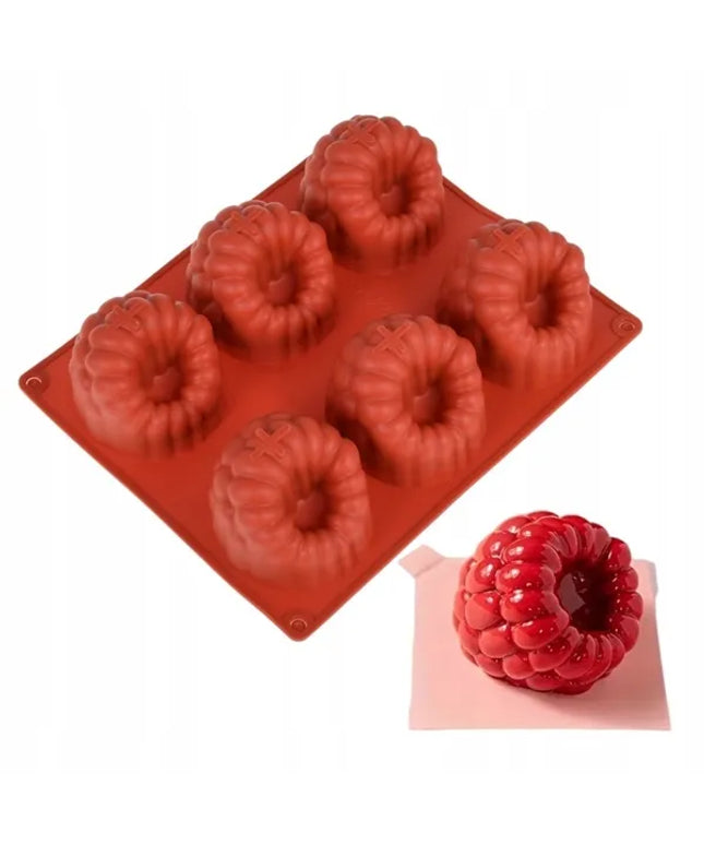 Cake Land silikoninė forma desertams 3D avietės formos, 6 skyreliai