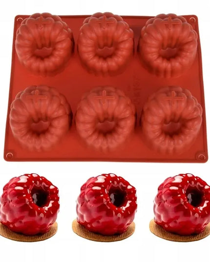 Cake Land silikoninė forma desertams 3D avietės formos, 6 skyreliai