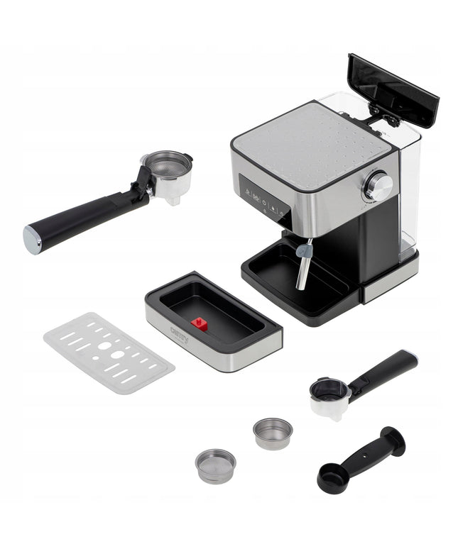 Camry CR 4410 slėginis kavos aparatas 15 bar – espreso ir kapučino paruošimas, 1600 ml talpa, metalinis korpusas