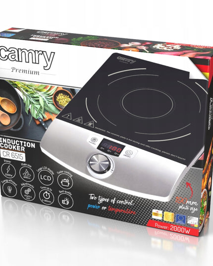 Camry vieno kaitvietės indukcinė viryklė 2000W – LCD ekranas, laikmatis 180 min., greito kepimo funkcija, stiklinis paviršius