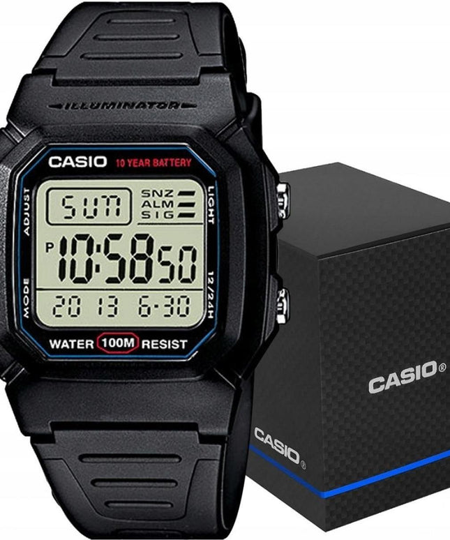 Casio W-800H-1AVES vyriškas laikrodis – skaitmeninis kvarcinis laikrodis su LED apšvietimu, chronometru, žadintuvu ir 10 BAR atsparumu vandeniui
