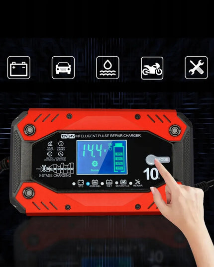 Automatinis išmanusis akumuliatoriaus įkroviklis su LCD ekranu, 12 V / 24 V, 10 A