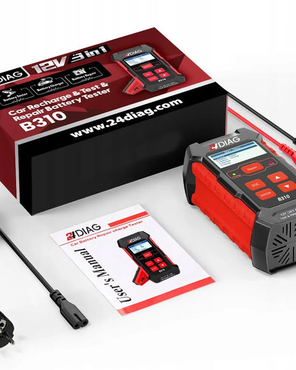 24DIAG B310 akumuliatorių testeris, įkroviklis ir automatinis matuoklis, 12 V / 24 V, 10 A