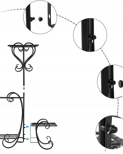 Juodas metalinis gėlių stovas su 4 lentynomis, vazonams ir augalams, lofto stiliaus