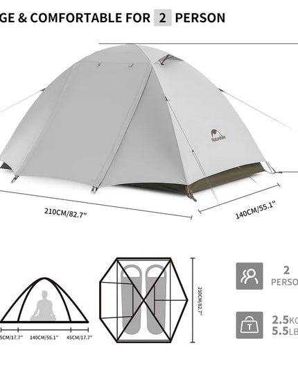 Cloud River 2 balta dvivietė palapinė – lengva, atspari UV spinduliams ir lietui, skirta žygiams ir stovyklavimui