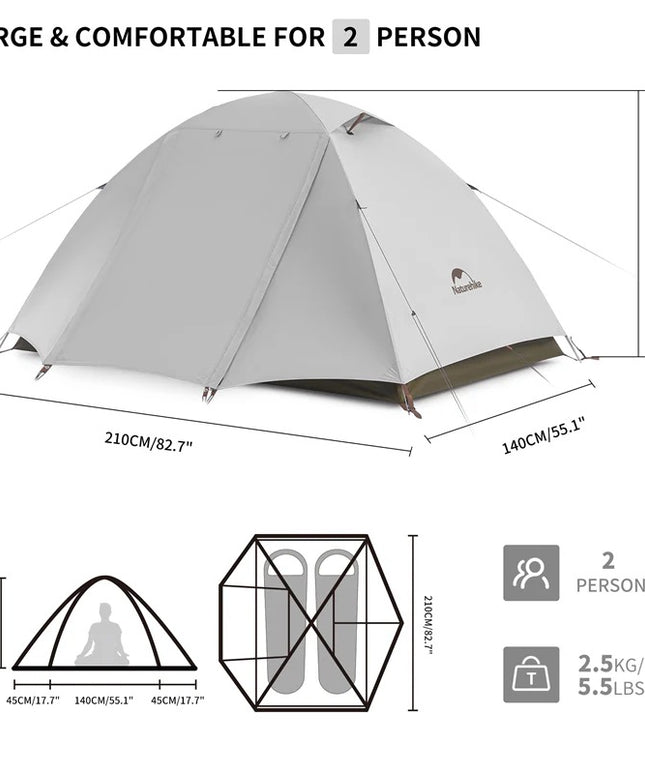 Cloud River 2 balta dvivietė palapinė – lengva, atspari UV spinduliams ir lietui, skirta žygiams ir stovyklavimui