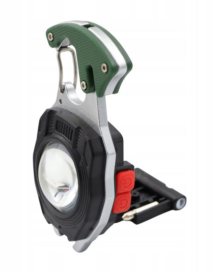 COB LED avarinis žibintuvėlis su karabinu 8-viename MINI MULTITOOL EDC išgyvenimo įrankis