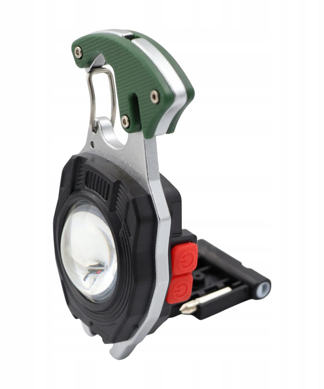 COB LED avarinis žibintuvėlis su karabinu 8-viename MINI MULTITOOL EDC išgyvenimo įrankis
