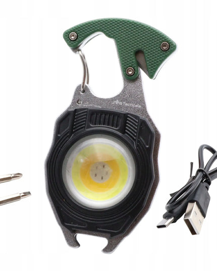COB LED avarinis žibintuvėlis su karabinu 8-viename MINI MULTITOOL EDC išgyvenimo įrankis