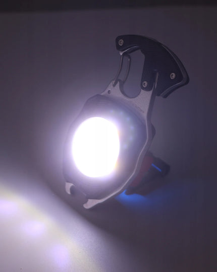 COB LED avarinis žibintuvėlis su karabinu 8-viename MINI MULTITOOL EDC išgyvenimo įrankis