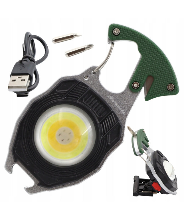 COB LED avarinis žibintuvėlis su karabinu 8-viename MINI MULTITOOL EDC išgyvenimo įrankis