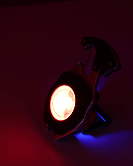 COB LED avarinis žibintuvėlis su karabinu 8-viename MINI MULTITOOL EDC išgyvenimo įrankis