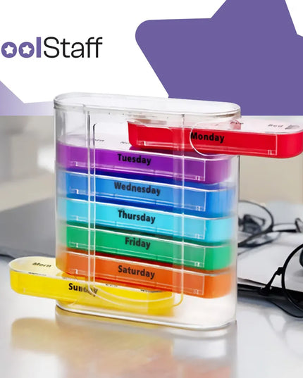CoolStaff savaitinė tablečių ir vaistų dėžutė-organizeris, 7 dienos, 4 skyriai per dieną