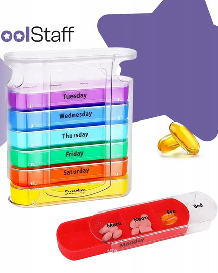 CoolStaff savaitinė tablečių ir vaistų dėžutė-organizeris, 7 dienos, 4 skyriai per dieną