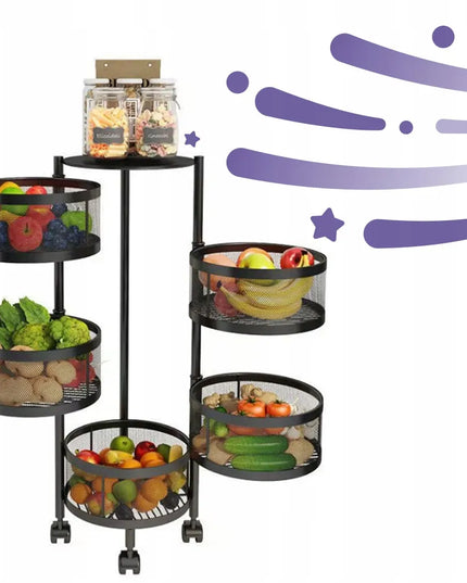 CoolStaff virtuvinis vonios stelažas su ratukais, 5 krepšiai, sulankstomas, 85 cm
