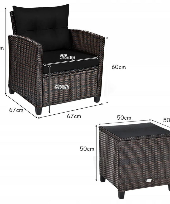 Costway technorattano sodo baldų komplektas, rudas, 3 dalių