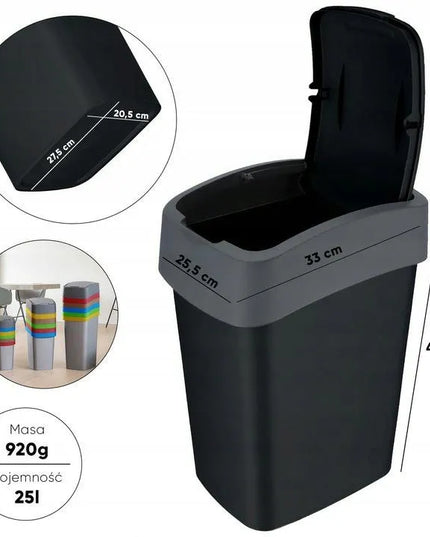 Curver atliekų dėžė su pasukamu dangčiu Pacific Flip 25l juoda ir pilka